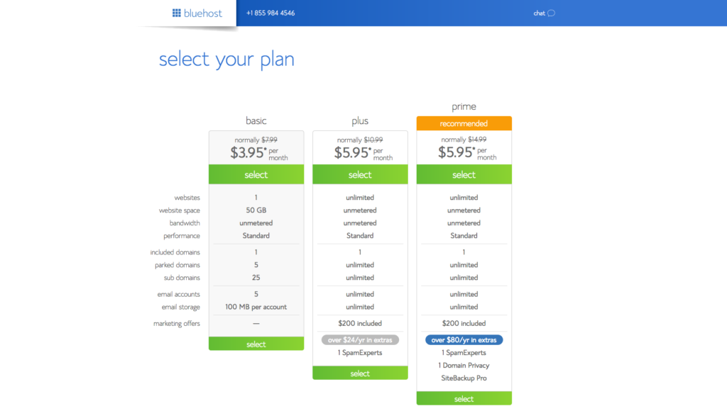 select your hosting plan